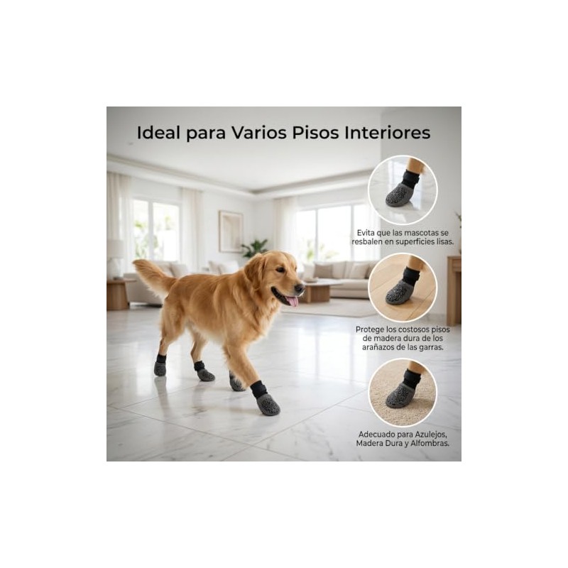 Zapatos para Perro 2 Pares, Calcetines Antideslizantes con Correas Ajustables,
