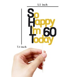 ¡Tan feliz que tengo 60 hoy! Decoración para tartas de cumpleaños, purpurina negra, decoración para tartas de 60 cumpleaños, 60 decoraciones para tartas