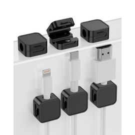 6-Pack Magnetic Cable Clips – Adjustable Cord Holder with Strong Adhesive & Magnetic Lock – for Home/Office Desks, Cars, Walls – Manage USB, HDMI, Power Cords