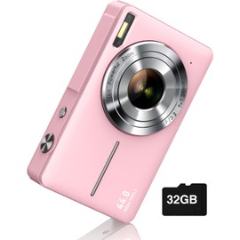 Digital Camera, FHD 1080P Point and Shoot Kids Camera, with 32GB Card, 16X Zoom Anti Shake Date Stamp, Compact Portable Small, for Starter Kid Children Teen Student Girl Boy(Pink) (Pink)