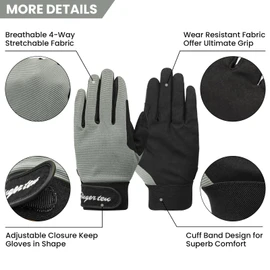 FINGER TEN Horse Riding Gloves Equestrian Women Kids for Girls Boys Mesh Breathable Lightweight Color Pack, Comfortable Grip for Summer Winter (Kids-Gray, Large)