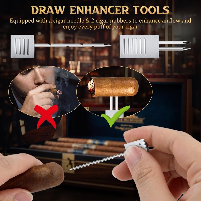 XIFEI 8-in-1 Desktop Cigar Lighter with Straight V-Cut Cutter, 3