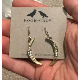 Rook & Crow Dangle Earrings Gold Crescent Rhinestone E212 New