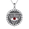 YAFEINI Vintage Evil Eye Necklace Sterling Silver Ruby Triangle Pendant