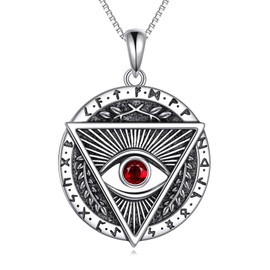 YAFEINI Vintage Evil Eye Necklace Sterling Silver Ruby Triangle Pendant Necklace Jewellery Gifts for Men Women, Sterling Silver