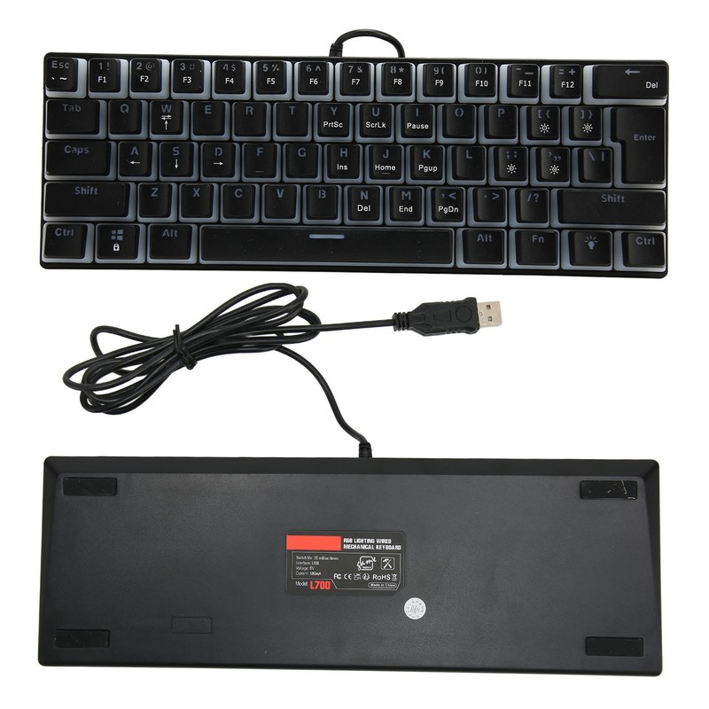 Mechanical Keyboard 61 Key RGB Lighting Blue Switch Ergonomic 60%