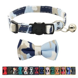 Cat Collar Breakaway with Bell and Bow Tie, Plaid Design Adjustable Safety Kitty Kitten Collars(6.8-10.8in)（Camo 3）