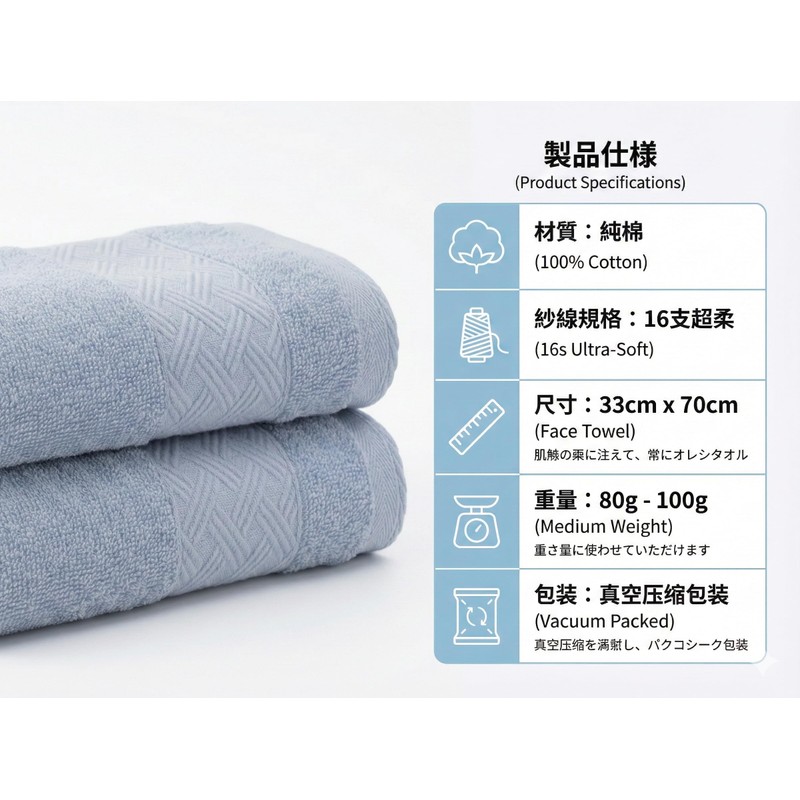 Face Towel, 100% Cotton, 16 Count, Ultra Soft, Absorbent, Quick