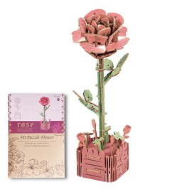 Birthday Gifts for Her Girlfriend Wife: 3D Wooden Jigsaw Puzzle Flowers Model Kit Arts and Crafts for Adults Women Friends Romantic Anniversary Presents for Valentine's Day Pink Rose Flower Toys
