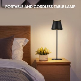 Cordless Table Lamps Rechargeable, 5000mAh Battery Operated Beside Small LED Desk Lamp, 3 Color Stepless Dimming Up Night Light for Nightstand/Restaurants/Bars/Reading/Cafe/Camping, 1 Pack