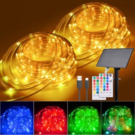 Hozplex Solar Rope Lights Outdoor Waterproof, 99Ft 300 LED String Light Fairy Solar Powered & USB with Remote, 18 Colors Changing Fairy Lighting for Outside Indoor Patio Yard Pool Christmas Decoration