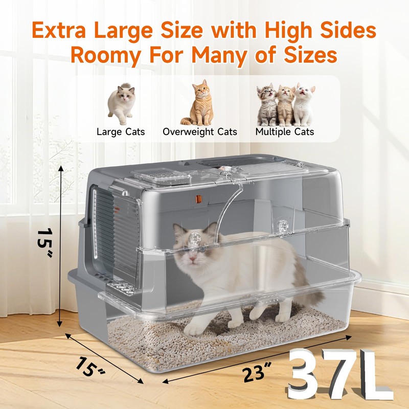 Stainless Steel Litter Box with Lid, High Sided Enclosed Metal