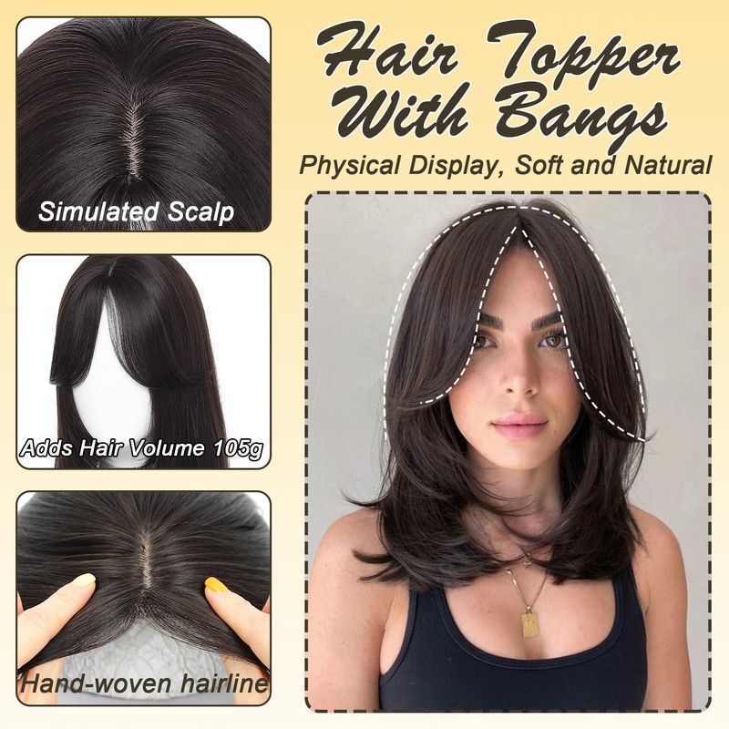 Hair Toppers For Women 14inch Synthetic Hair Topper With Bangs