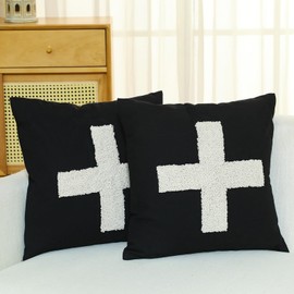 Suzile 2 Pcs Black Pillows with Swiss Cross Throw Pillows Plus Crosses Decorative Cushion for Couch Home Office Decor, 18 x 18 Inches