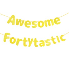 Awesome Fortytastic Banner, Pre-Assembled Gold 40th Anniversary Banner 40 Years Old Birthday Garland Birthday Party Supplies for Men Women Anniversary Wedding Decorations