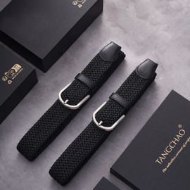 TANGCHAO 2 Pieces Fabric Belt, Stretch Belt, Elastic Braided Belt, Braided and Elastic Stretchy Belt for Men and Women, 3.3 cm, Length 90 cm to 135 cm, Black and black