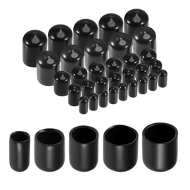 sourcing map 50pcs Round Rubber End Caps Protective Caps 6mm 9mm 12mm 16mm 19mm Black Vinyl Cover Screw Thread Protectors Assortment