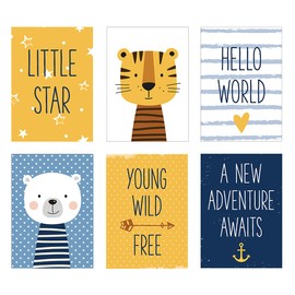 Fun Baby Boys Art Prints, Size A4, Set of 6 Unframed For Kids Bedroom Or Nursery