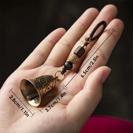 Chinese Feng Shui Bell Six Character Pure Brass Bells Window Door Home Pendant Car Keychains Beautiful Symbolism Good Luck Wealth and Safe for Home Decoration, Office Decoration(2.6x1.5x1.1in)