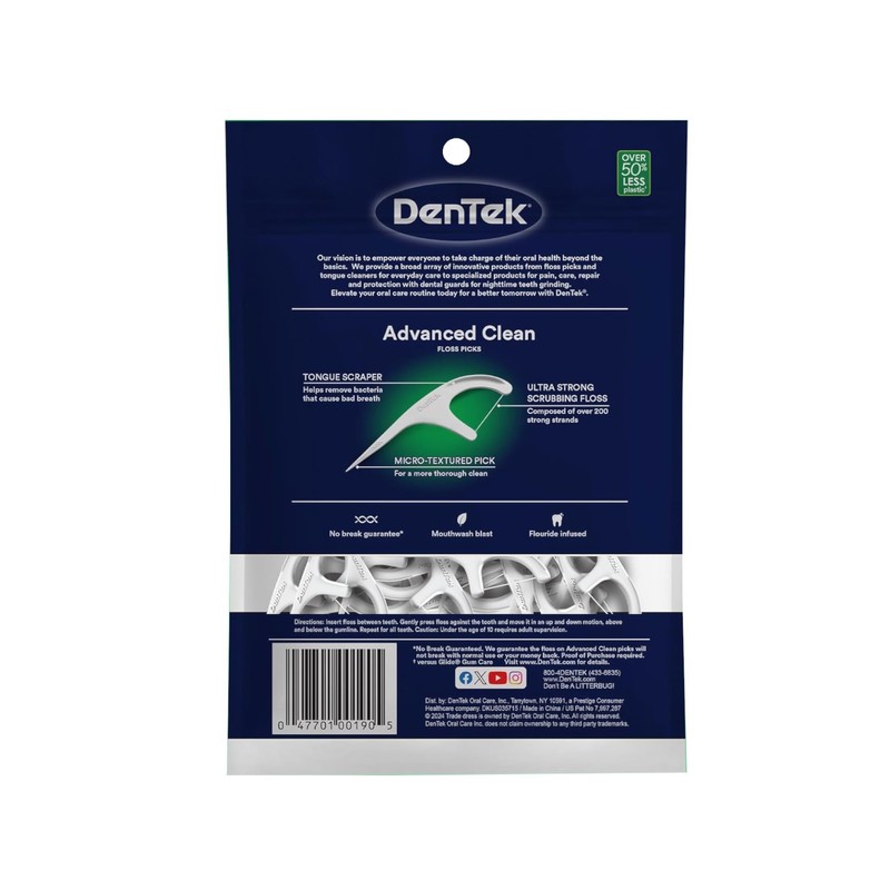 DenTek Triple Clean Advanced Clean Floss Picks 90 Count (Pack