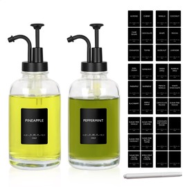 Coffee Syrup Dispenser 16.9 Oz 2 Pack, 500ml Glass Bottle with Black Pump for Coffee Bar, Includes 36 Stickers & Marker - Reusable Syrup Bottles