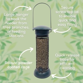 Copdock Mill Easy Fill & Clean Sunflower Feeder – Secure Small Bird Feeder Station With Large Hanger – Feeders Suitable For Sunflower Hearts, Black