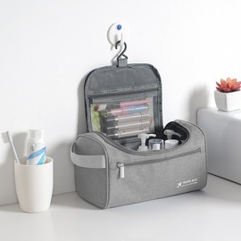 CLFRVTTQ Men's Toiletry Bag, Large Capacity Toiletry Bag, 3 Compartments, Travel Toiletry Bag, Foldable Portable Cosmetic Bag, Waterproof Lightweight Wash Bag, Shower Bag, gray