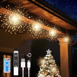 SeaShine 800LED Fireworks Lights Outdoor, Rechargeable Hanging Fairy Starburst Lights, Waterproof Smart Firework Light with Remotes, 8 Modes, Timer for Garden Weddings Outdoor Christmas Decor 4 Pack