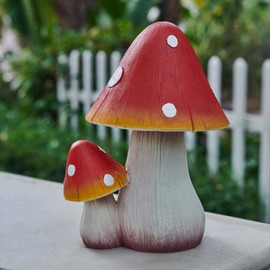 Mushroom Ornament Fairy Gardening Figurine - Outdoor Decor Mushroom Garden Ornament Figurine Gnome Loves Outdoor Decoration Mushroom Statue (Red, 20cm)