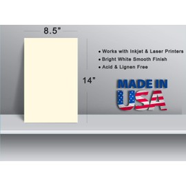 250 Sheets Cream Colored Legal Size Cardstock (8.5 X 14 Inches) - 65lb Cover