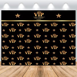 ASDCXZ VIP Red Carpet Event Photo Backdrop 7x5FT, Black Gold Stars Crown Activity Celebrity Premiere Awards Ceremony Movie Banner Party Photography Backdrop for Ceremony Photo Studio Props