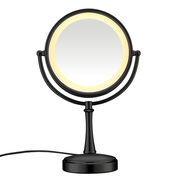 Conair Tabletop Mount Reflections Double-sided Incandescent Lighted Vanity Makeup Mirror, 1x/7x magnification, Matte Black finish