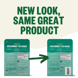 FGO Organic Spearmint Leaf Tea, 100 Count, Eco-Conscious Tea Bags, Caffeine Free, Resealable Bag, Packaging May Vary (Pack of 1)