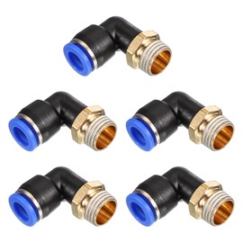 PATIKIL 1/4" Push to Connect Fitting, 5 Pack PT Male Thread 90 Degree Connect 8mm Tubing Elbow and Straight Combination Air Tube Fitting Pneumatic Quick Connect Adapter, Blue