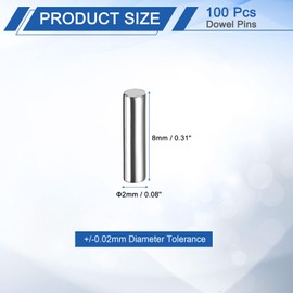 uxcell 100 Pcs 2mm x 8mm Dowel Pins Bearing Steel Cylindrical Dowel Pins Shelf Support Peg Pin Rod Fasten Elements Metal Shelf Pegs +/-0.02mm Diameter Tolerance, Silver Tone