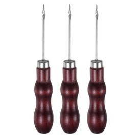 sourcing map 3pcs Handwork Sewing Awl Double Gourd Hook Head Awl Leather Punch Hole Tool with Wooden Handle Scratch for Broken Wire Drilling Stitching Repair and DIY Handmade, Rosewood Color
