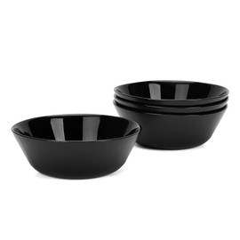 LaGlint 16OZ Black Opal Glass Cereal and Soup Bowl Set of 4, 6 inch Dishwasher & Microwave Safe Round Bowls for Cereal, Soup, Salad and Rice