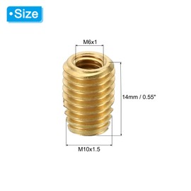 PATIKIL Brass Threaded Repair Insert Nut, 5 Pcs M10x1.5 Male to M6x1 Female Thread Sleeve Inserts Reducing Nut Adapter Reducer Screw Sleeves 14mm