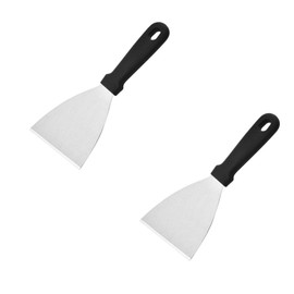 Naisfei 2 Pcs Griddle Scraper, Stainless Steel Triangular Spatula, Food Scraper, Pizza Dough Scraper, Grill Scraper,Ideal For Bbq Indoor & Outdoor, Black Handle