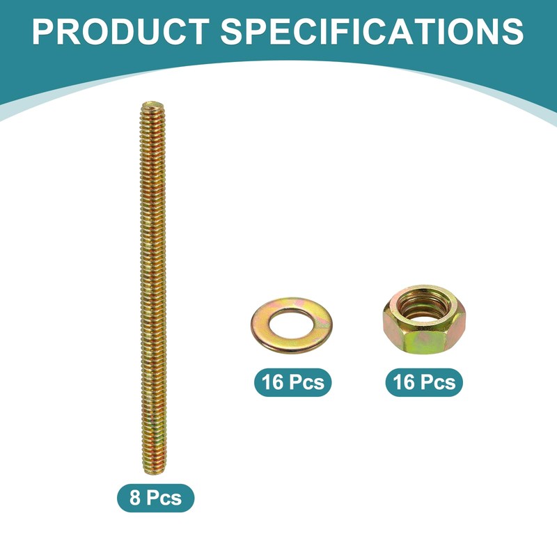 uxcell 8Pcs Fully Threaded Rod, 5/16" UNC x 4-1/2" Length