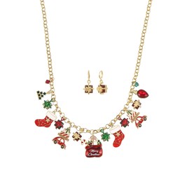 Madison Tyler Christmas Necklace Set for Women | Statement Christmas Stocking Gifts Charms Necklace | Hoop Gift Box Earrings | Xmas Holiday Necklaces