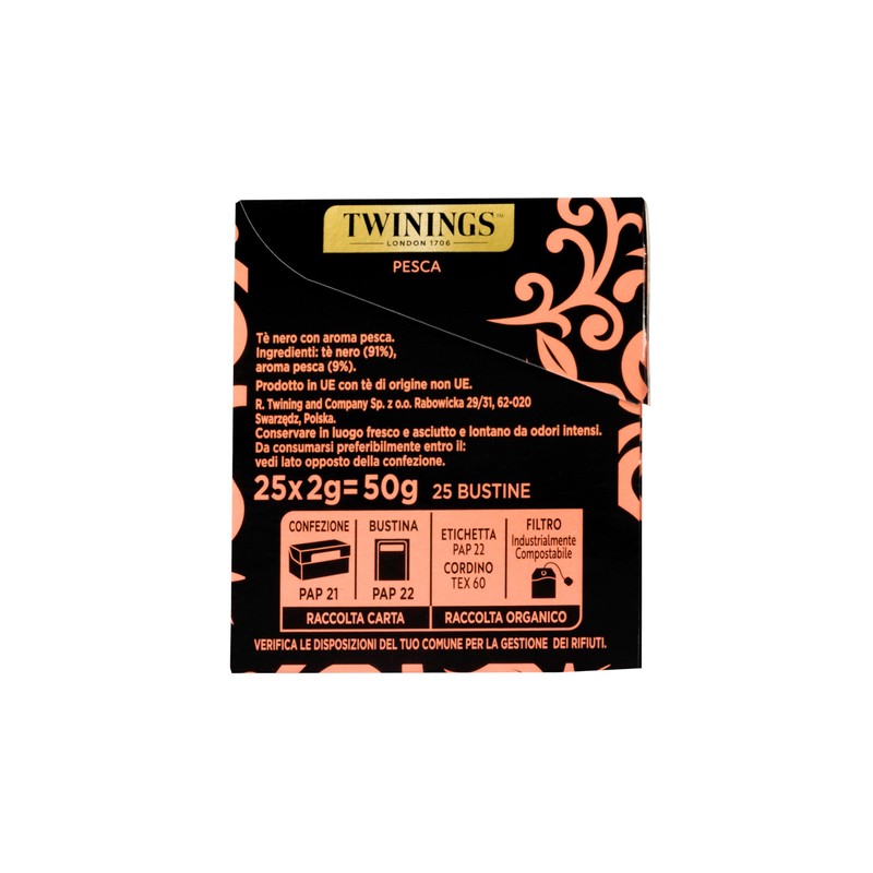 Twinings, Tè Nero Aromatizzato alla Pesca, Gusto Delicato e Vellutato,