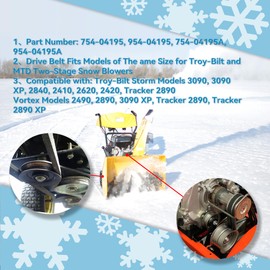 754-04195 954-04195 Auger Drive Belt 1/2" x 37" Replacement for Troy-Bilt and MTD 754-04195A 954-04195A Two-Stage Snow Blowers (1 Pack)