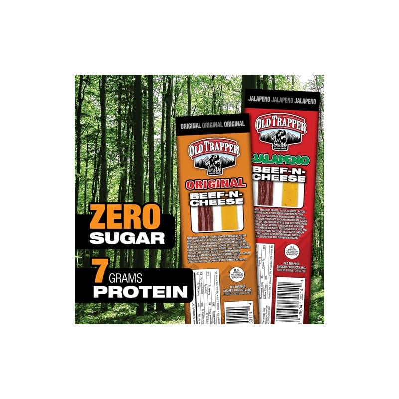 Old Trapper Beef-N-Cheese, Original 1.3-Ounce Individual Package, Savory Beef Stick