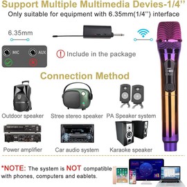 Handheld Wireless Microphone, Rechargeable Wireless UHF Microphone,200Ft, Handheld Dynamic Wireless Mic for Large Stage Singing Karaoke Wedding DJ Party Speech Church Class Use PA System (Purple)