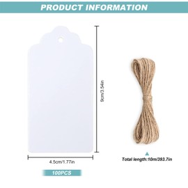 Gift Tags with String, 100pcs Kraft Paper Gift Tags Labels 9 X 4.5cm Blank Rectangular Paper Gifts Tag for Presents Christmas-White