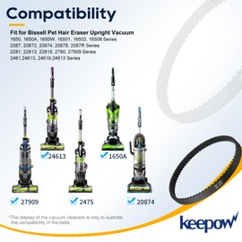 KEEPOW Replacement Belt Set Compatible with Bissell Pet Hair Eraser Vacuum Model 1650, 1650A, 2281, 2475, 2461, 24613, 27909, 2790, 2087, 20874, 2817 Series, Compare to Parts #1608840, 2 Pack