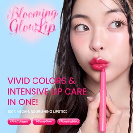 Mary&May Blooming Glow Lip 01 Peony Bouquet 1.7g - High Shine Vegan Lip Balm with Pink Collagen & Peptides - Moisturizing Glossy Lipstick for Dry Lips - Sheer Soft Pink Tint - K-Beauty Plumping Effect