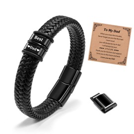 YELUWA Gifts for Dad Mens Leather Bracelet Dad Fathers Day Birthday Gifts for Daddy from Daughter Son Unique Presents for Stepdad Daddy Christmas Stocking Fillers for Father of the Bride Gift