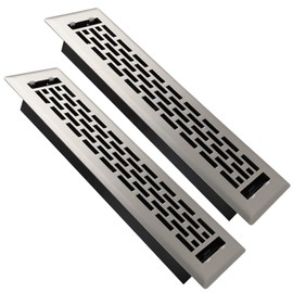 SANYCASA 2 Pack Floor Register 2x12 Inches Heavy Duty Walkable Steel Floor Vents Ease Adjust Air Flow Direction Floor Registers - Boston Design - Satin Nickel Air Floor Vent Covers for Home